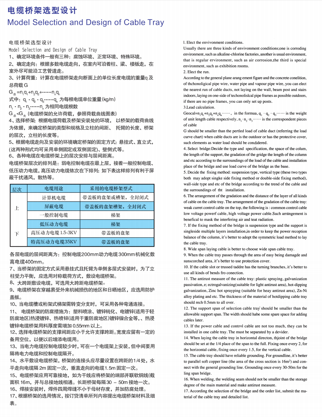 电缆桥架选型设计